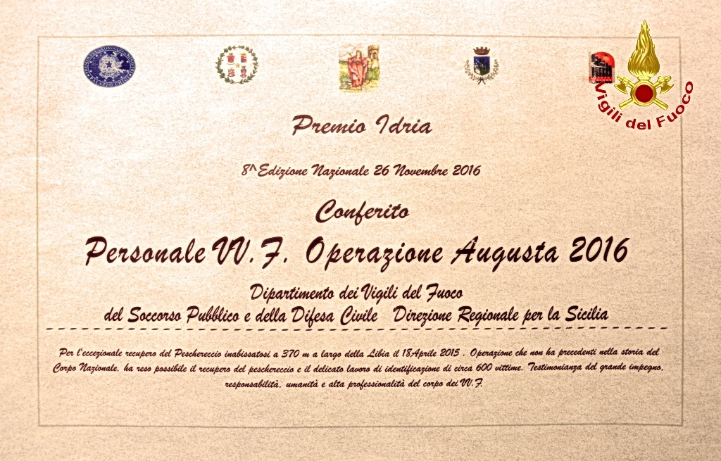 Palermo, conferito ai Vigili del fuoco il premio 