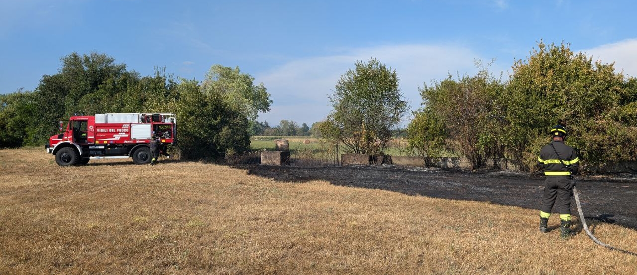 Incendio di vegetazione a Roveredo in Piano. Intervento dei Vigili del fuoco