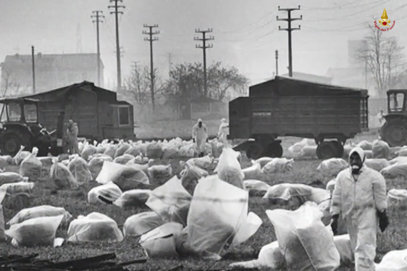 Vigili del fuoco nelle zone contaminate di Seveso