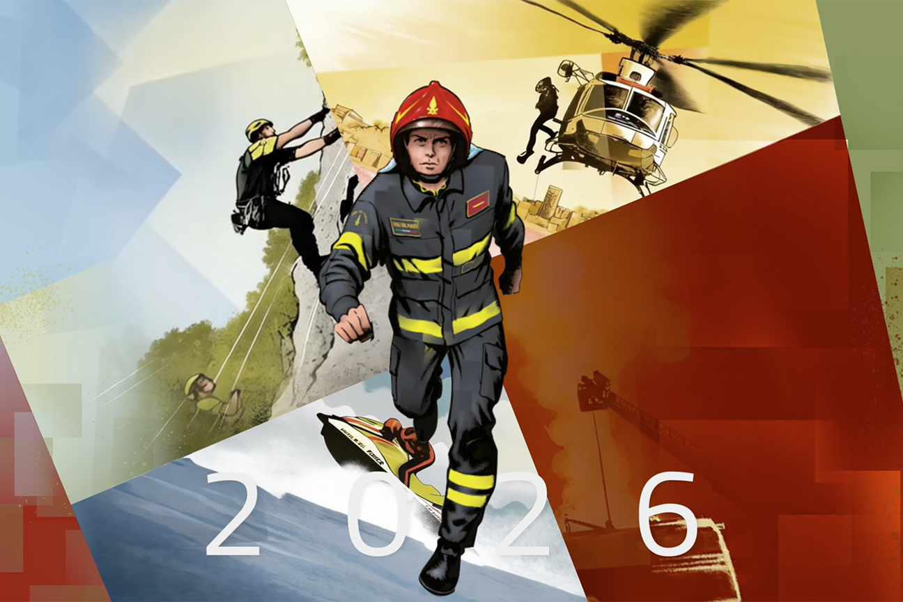 La copertina del calendario 2026 del Copo Nazionale dei Vigili del fuoco