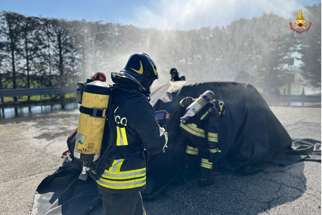L'eseecitazione sull'autostrada A4 per testare i nuovi sistemi antincendio