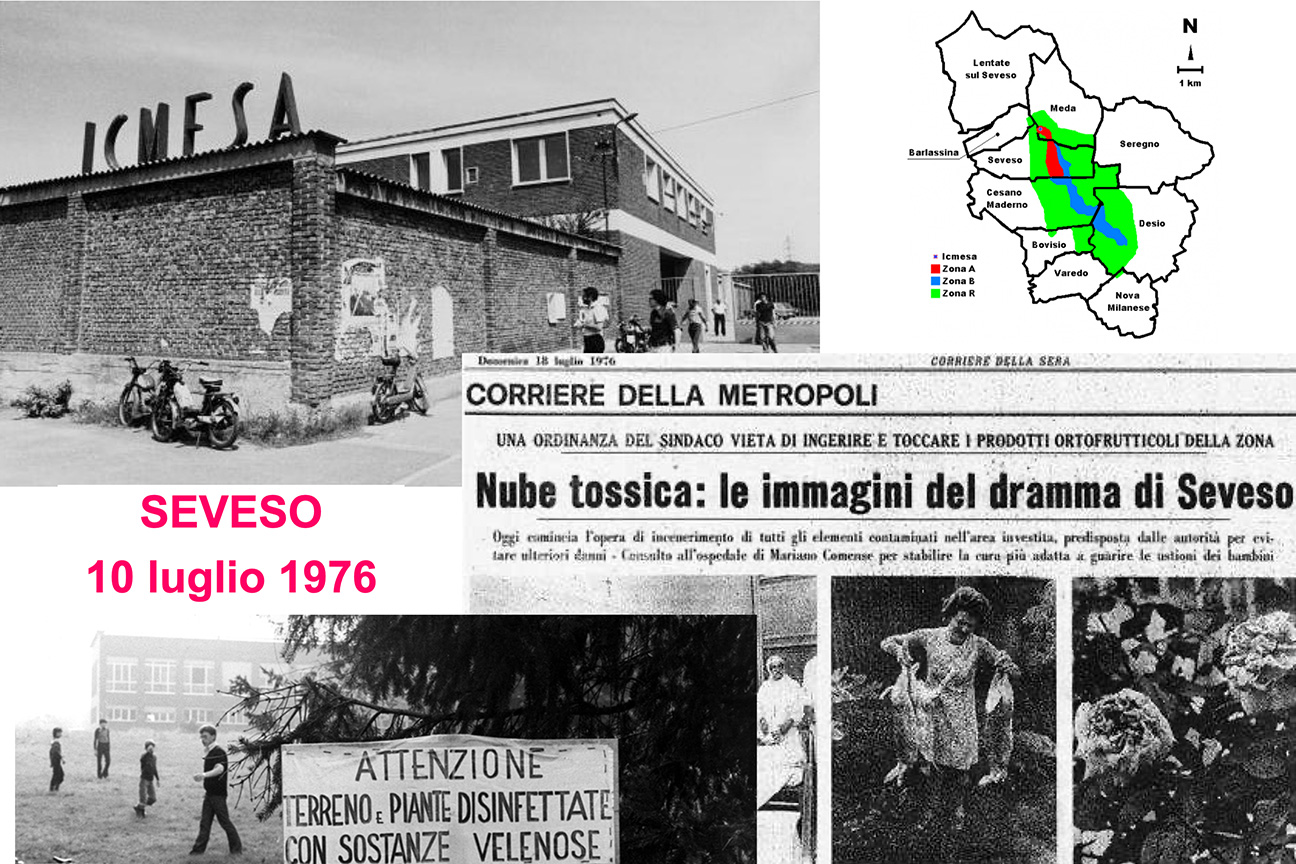 collage testo e immagini riguardo seveso