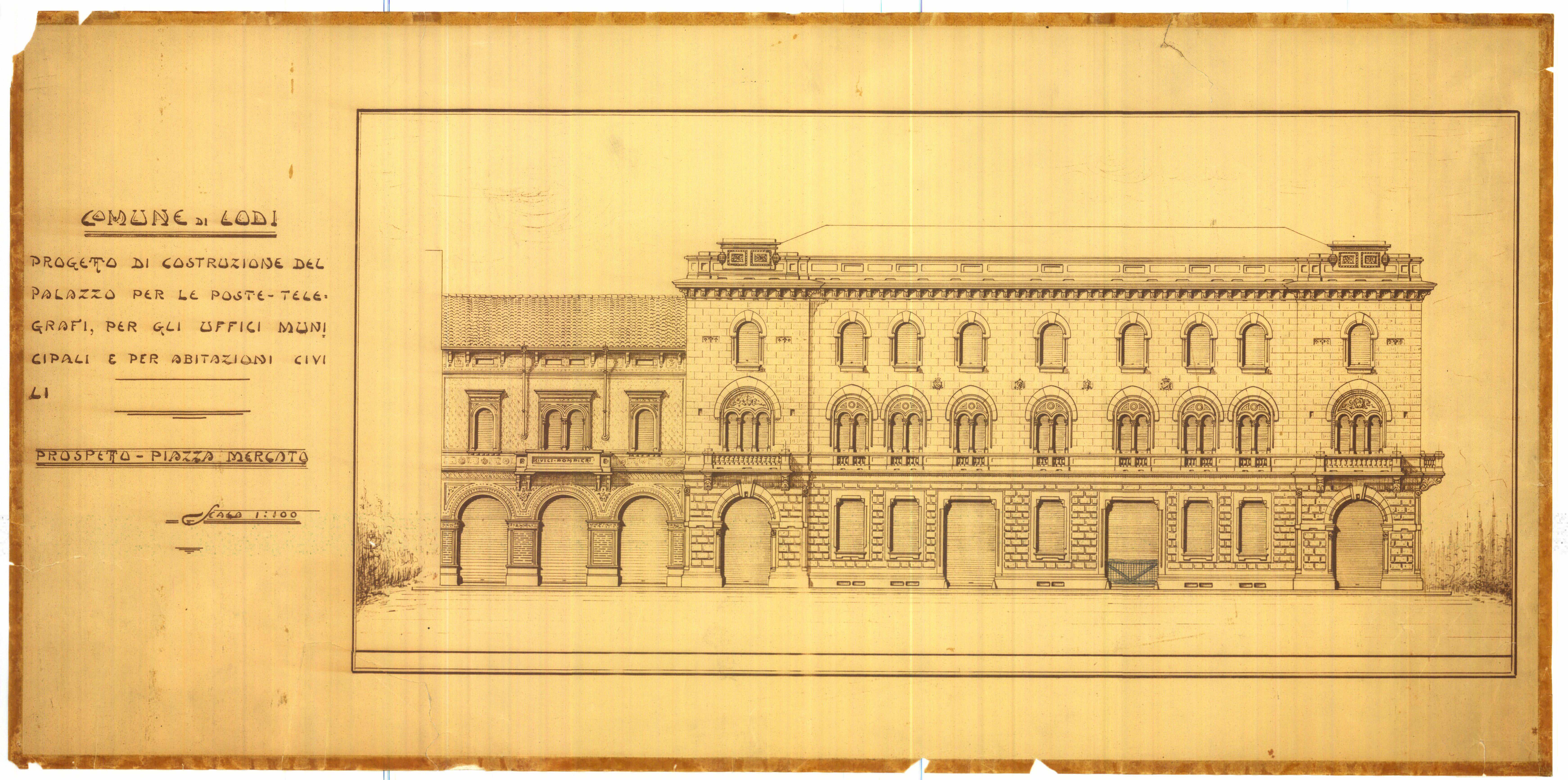 Prospetto del nuovo edificio comunale, il fabbricato più basso sulla sinistra venne destinato al Corpo dei Pompieri