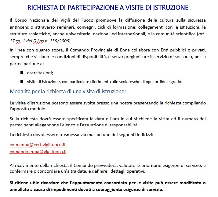 VISITE DI ISTRUZIONE