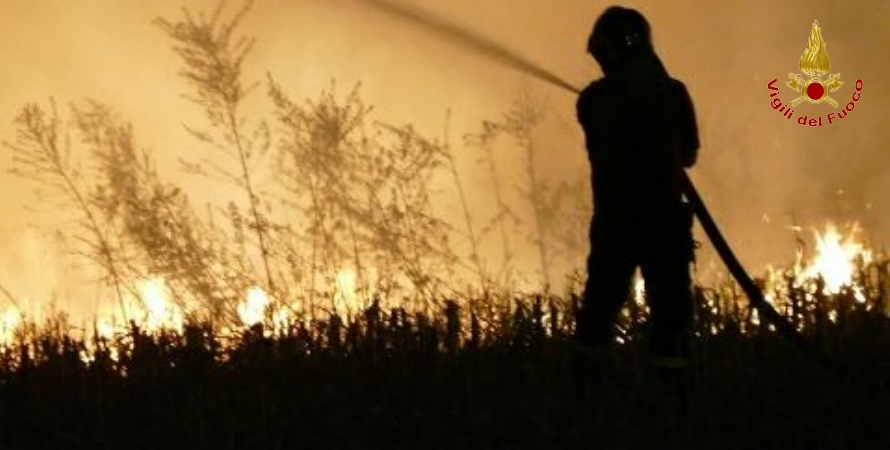 Prato, vasto incendio di sterpaglie