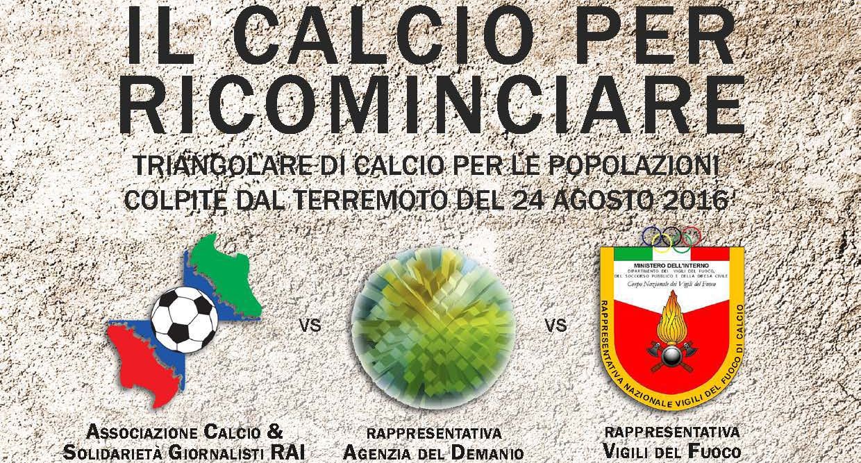 Roma, la squadra di calcio dei Vigili del fuoco in campo in favore delle popolazioni terremotate del centro Italia.