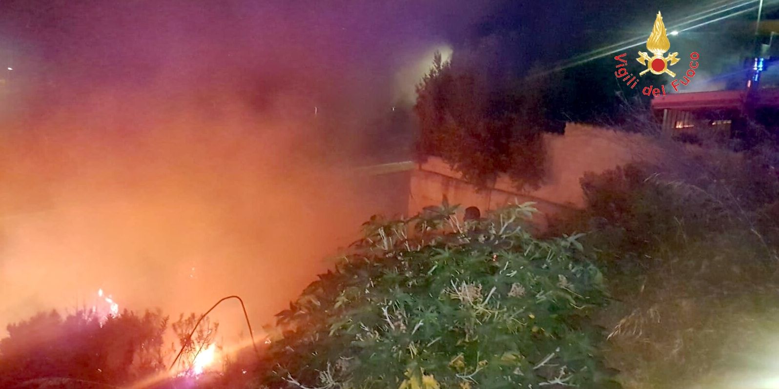 Catanzaro, incendio vegetazione e sterpaglie nei pressi del Comando Legione Carabinieri Calabria