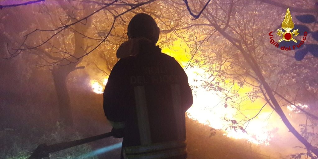Trieste, incendio sterpi e vegetazione di sottobosco