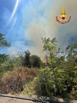 Intervento rilevante per incendio sterpaglie che minaccia anche le abitazioni a Mascalucia
