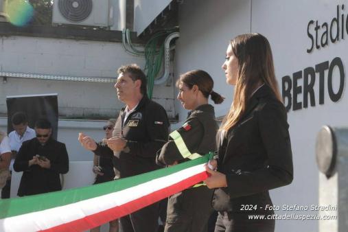 La Spezia, la tribuna dello stadio “A. Picco” intitolata ufficialmente alla squadra di Calcio del 42° Corpo dei Vigili del Fuoco, Campioni d’Italia del 1944.