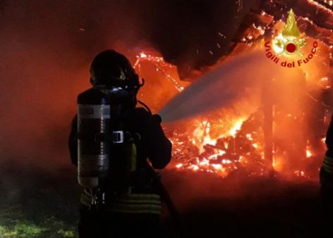 Incendio in una legnaia