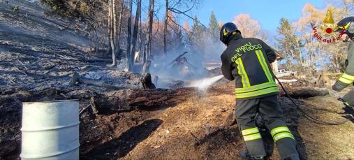 Intervento dei Vigili del fuoco per l'incendio di interfaccia in località Domegge a Calalzo di Cadore (BL)