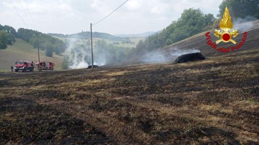 Vigili del fuoco spegnono incendio di sterpaglie a San Severino Marche