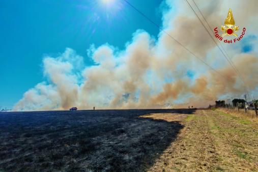 Una vista degi ettari di terreno bruciati a Borgo Piave