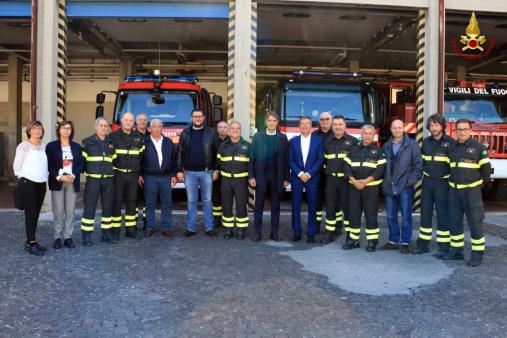 Verona, il nuovo sindaco della città, Federico Sboarina in visita al Comando dei Vigili del fuoco