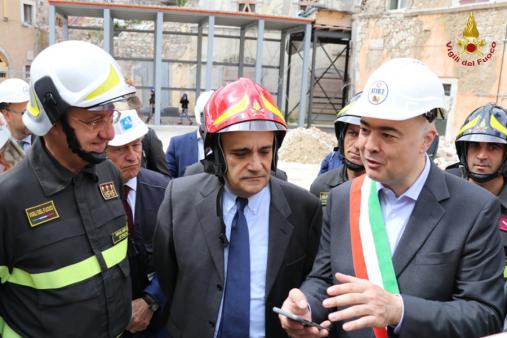 Visita del Ministro Alberto Bonisoli e del Sottosegretario all'Interno Stefano Candiani nelle aree interessate dagli eventi sismici del 2016