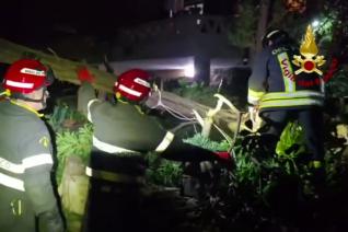 Vigili del fuoco rimuovono un albero caduto a causa del maltempo in provincia di Nuoro
