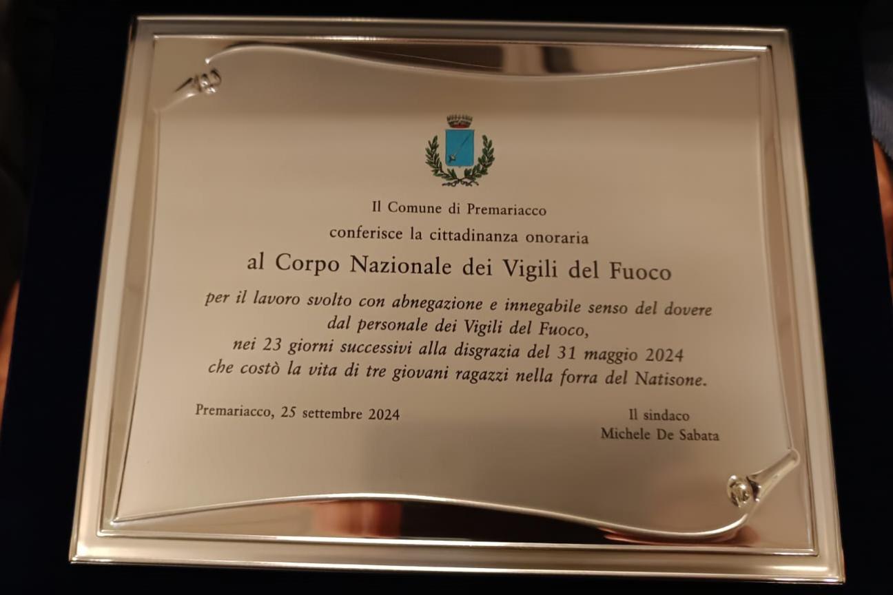Cittadinanza Onoraria Corpo Nazionale Vigili del Fuoco