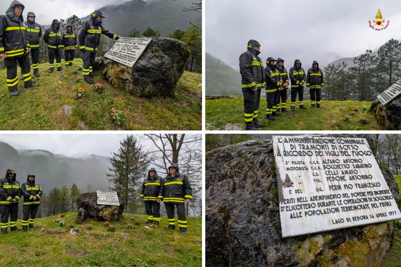 Foto di repertorio di una cerimonia di commemorazione dei Vigili del fuoco caduti nell'incidente al lago Redone